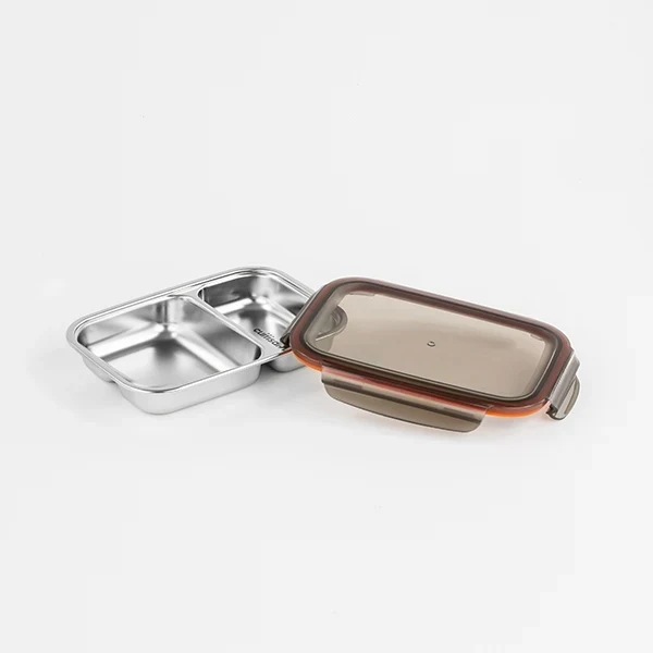 Boite de conservation rectangulaire compartimentée en inox 700 ml compatible micro-ondes Cuitisan