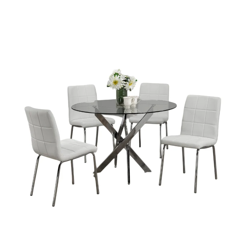 Contemporary Round Glass Dining Set with Chrome Legs – Model T-1447