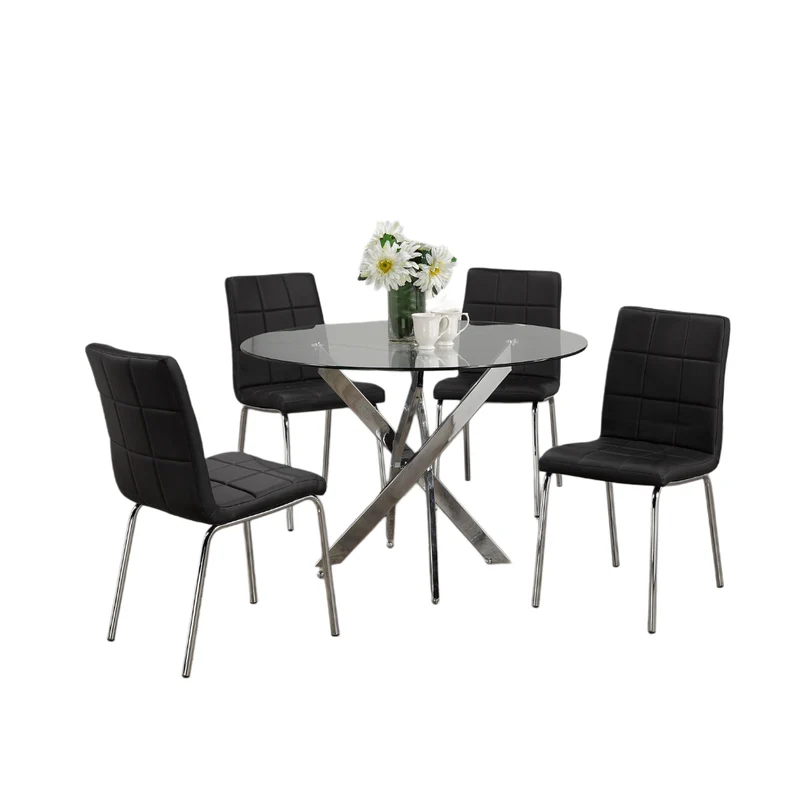 Contemporary Round Glass Dining Set with Chrome Legs – Model T-1447