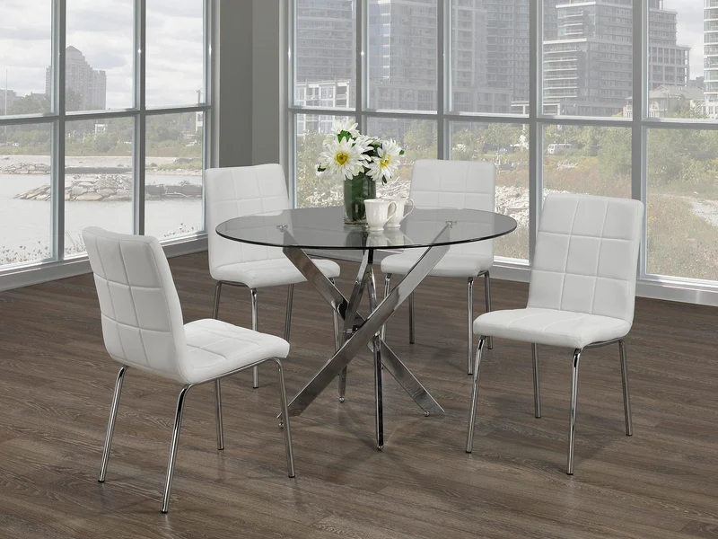 Contemporary Round Glass Dining Set with Chrome Legs – Model T-1447