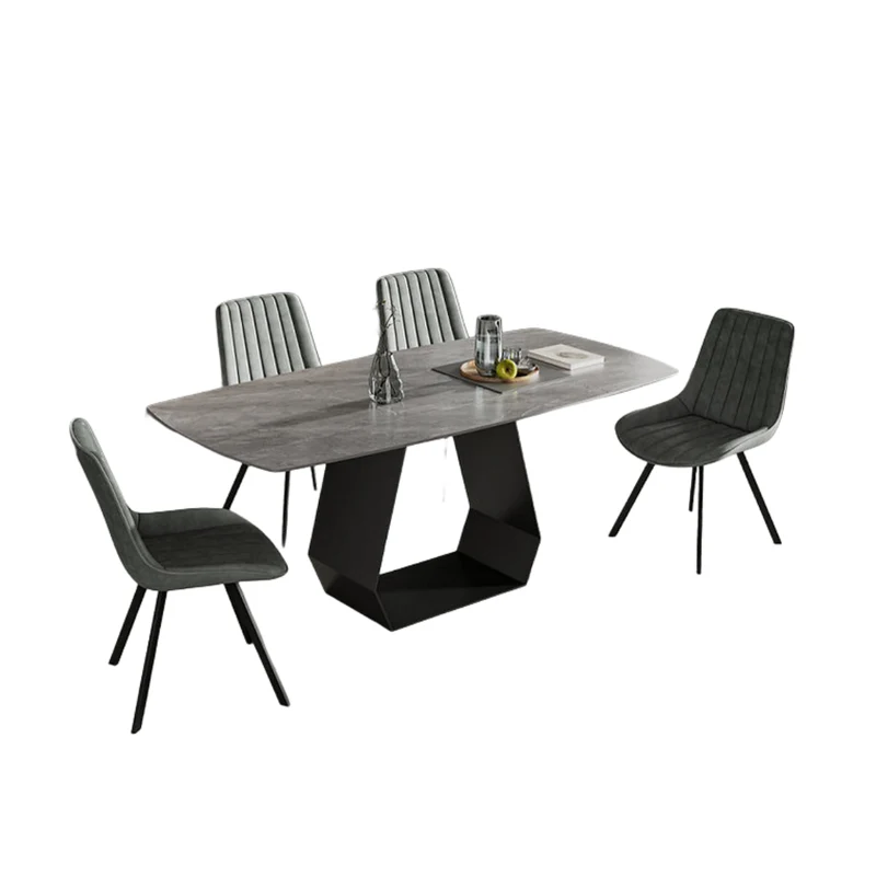 Armani Grey Sintered Stone Dining Set with Soft PU Chairs – T-1560