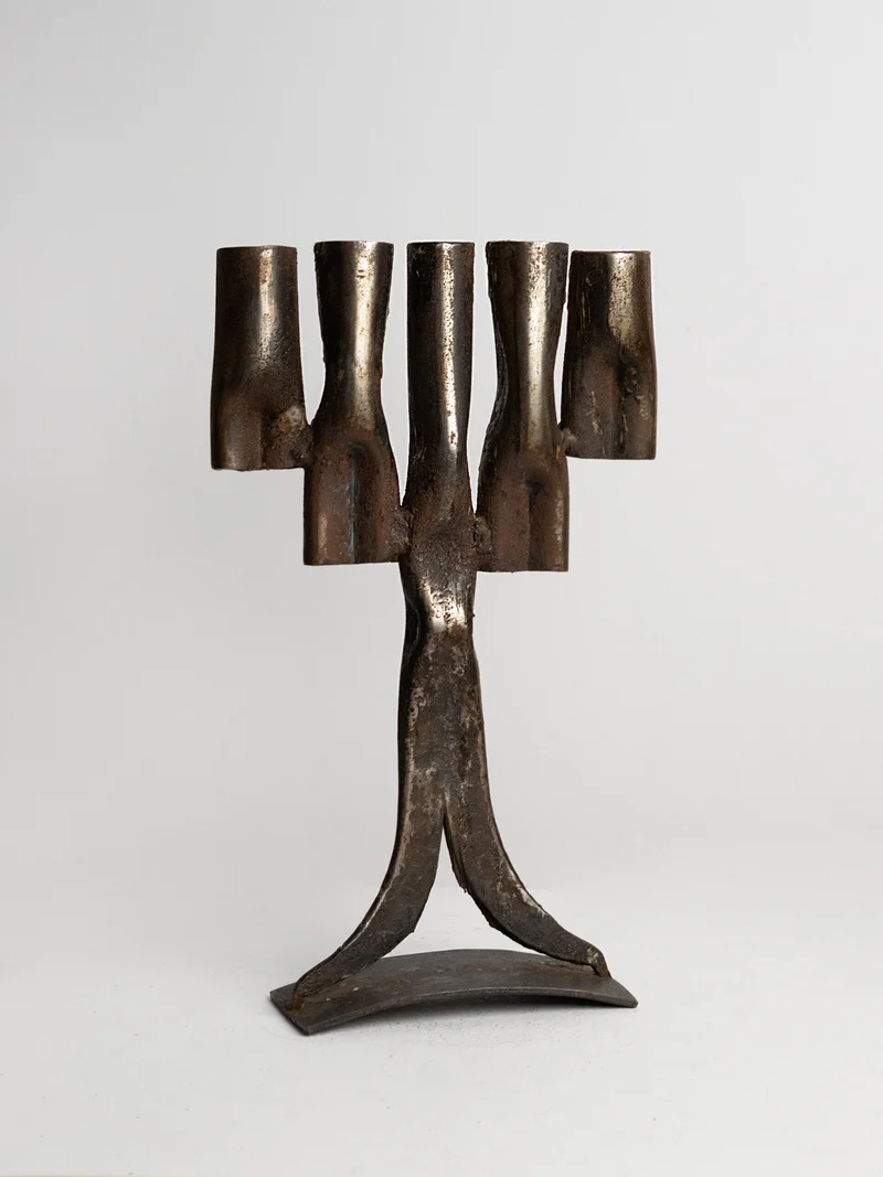Tree-Form Brutalist Candelabra in Welded Iron, Five Arms, 1960s–1970s
