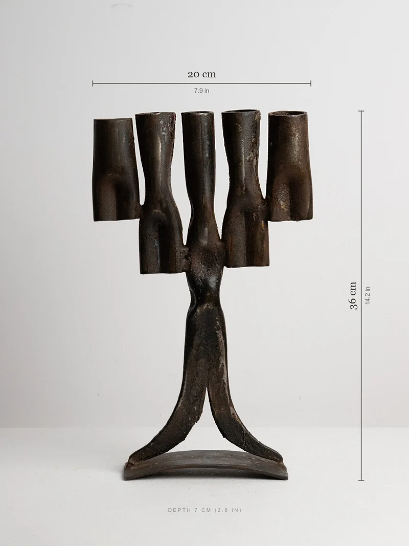 Tree-Form Brutalist Candelabra in Welded Iron, Five Arms, 1960s–1970s