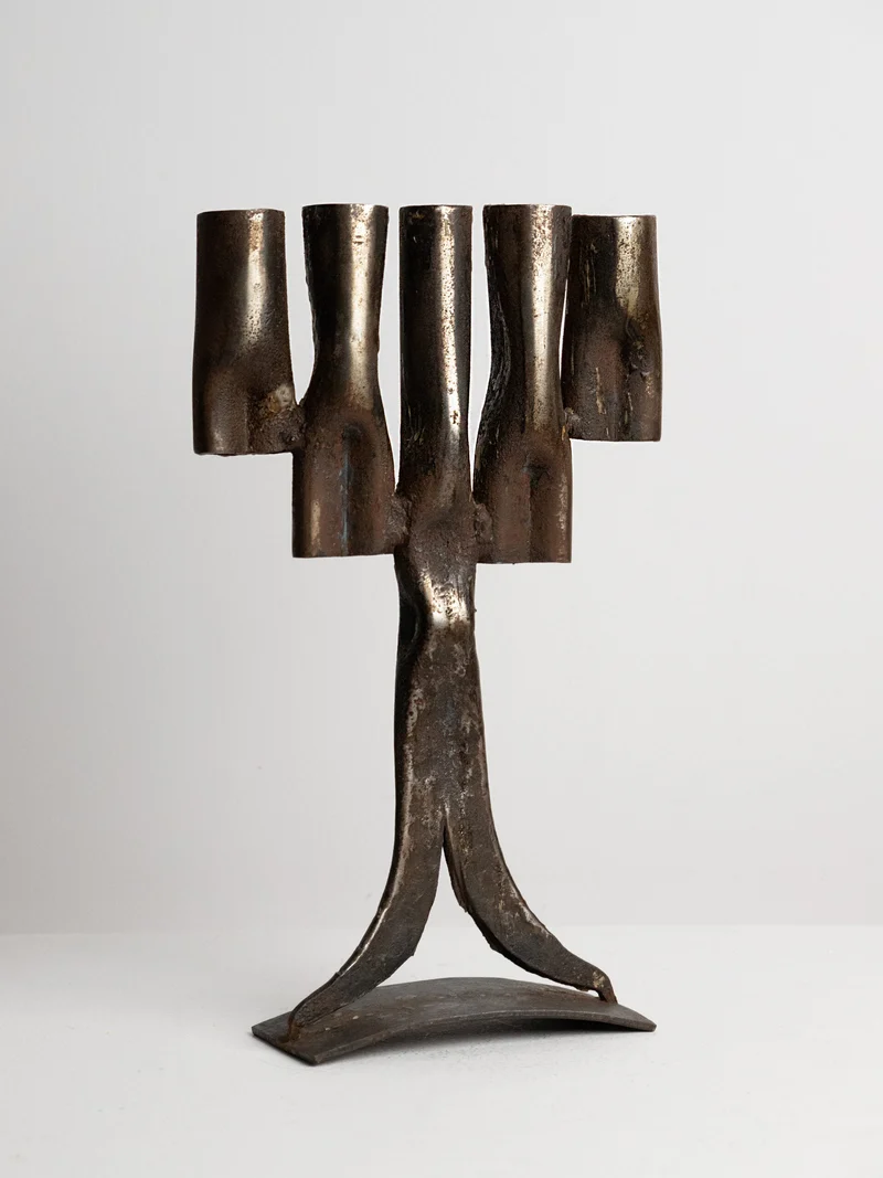 Tree-Form Brutalist Candelabra in Welded Iron, Five Arms, 1960s–1970s