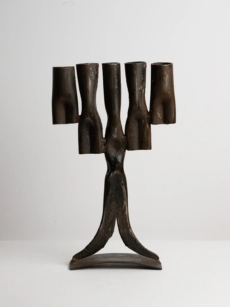 Tree-Form Brutalist Candelabra in Welded Iron, Five Arms, 1960s–1970s