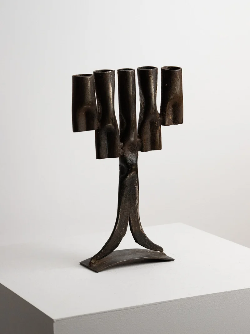 Tree-Form Brutalist Candelabra in Welded Iron, Five Arms, 1960s–1970s