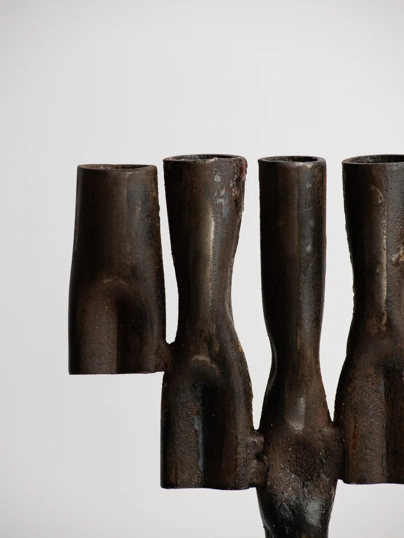 Tree-Form Brutalist Candelabra in Welded Iron, Five Arms, 1960s–1970s