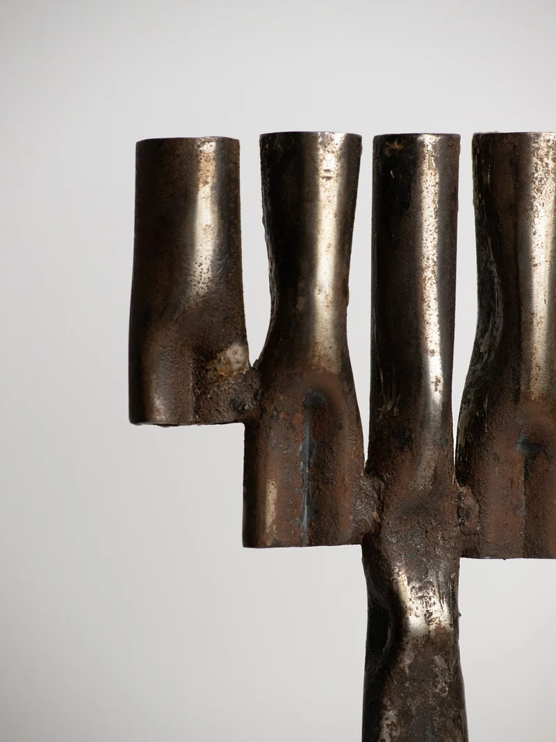 Tree-Form Brutalist Candelabra in Welded Iron, Five Arms, 1960s–1970s