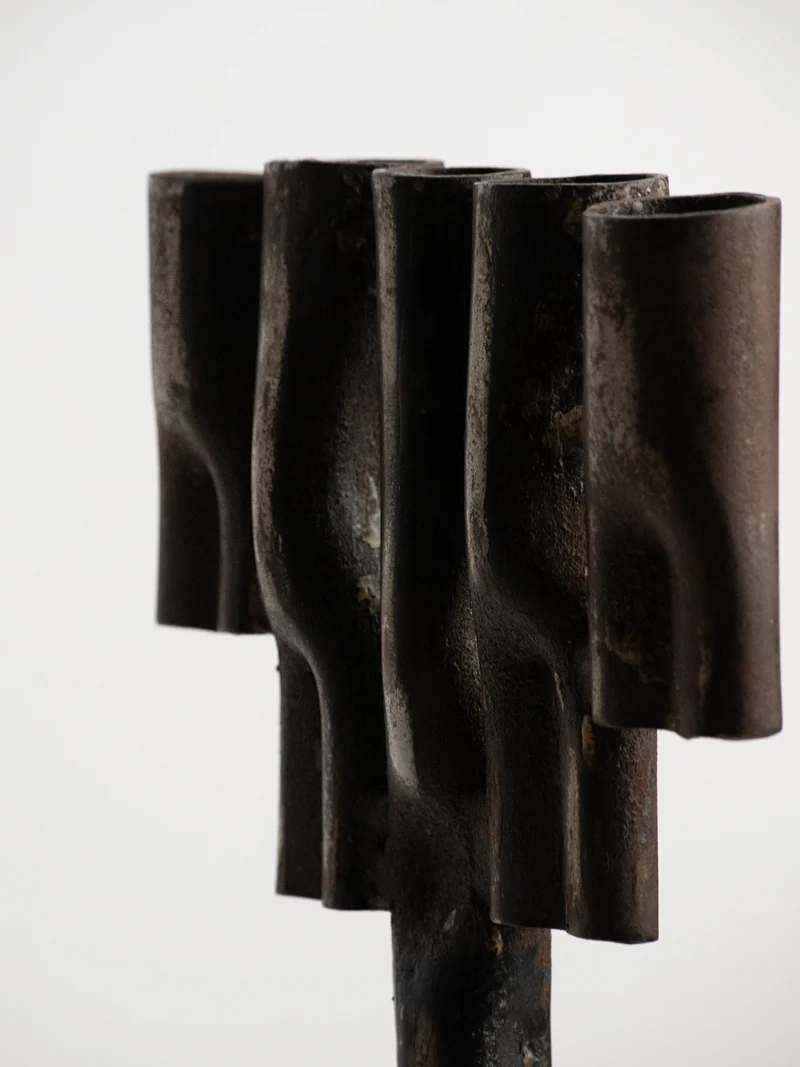Tree-Form Brutalist Candelabra in Welded Iron, Five Arms, 1960s–1970s