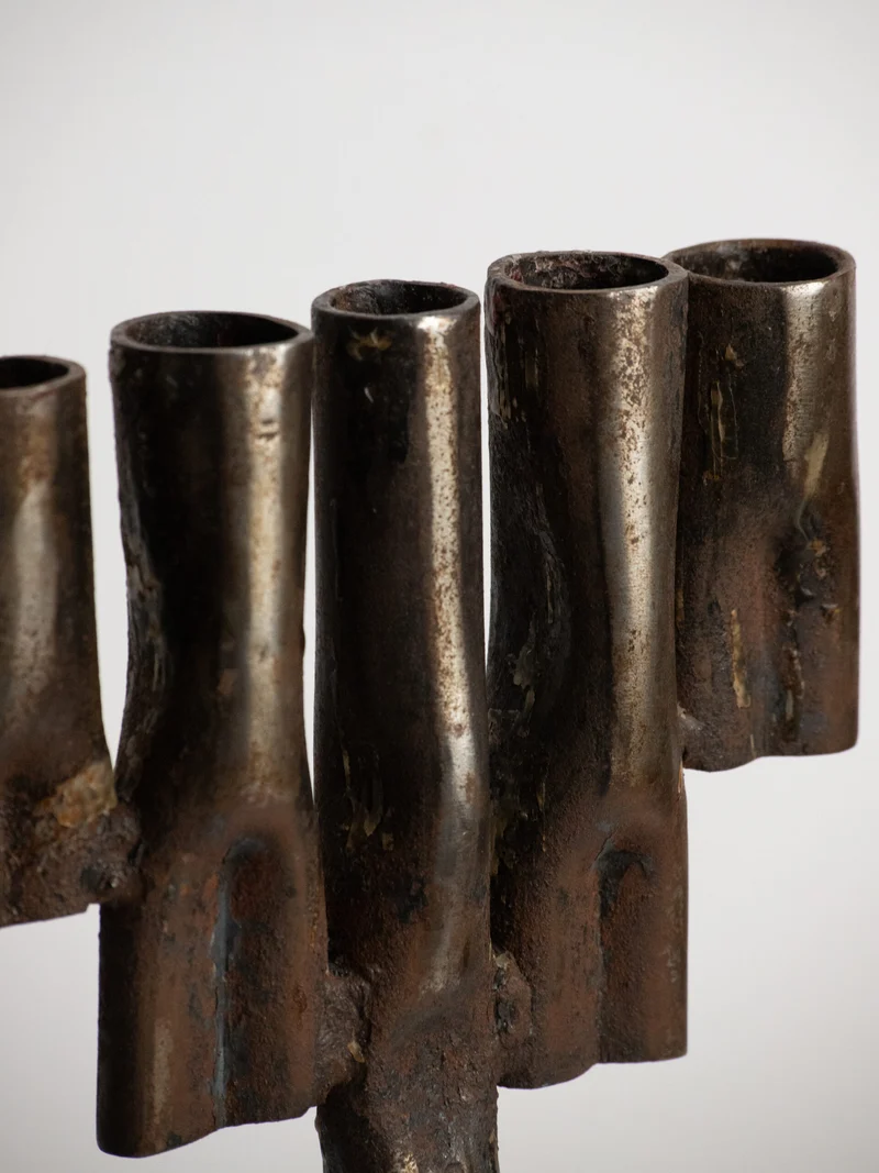 Tree-Form Brutalist Candelabra in Welded Iron, Five Arms, 1960s–1970s