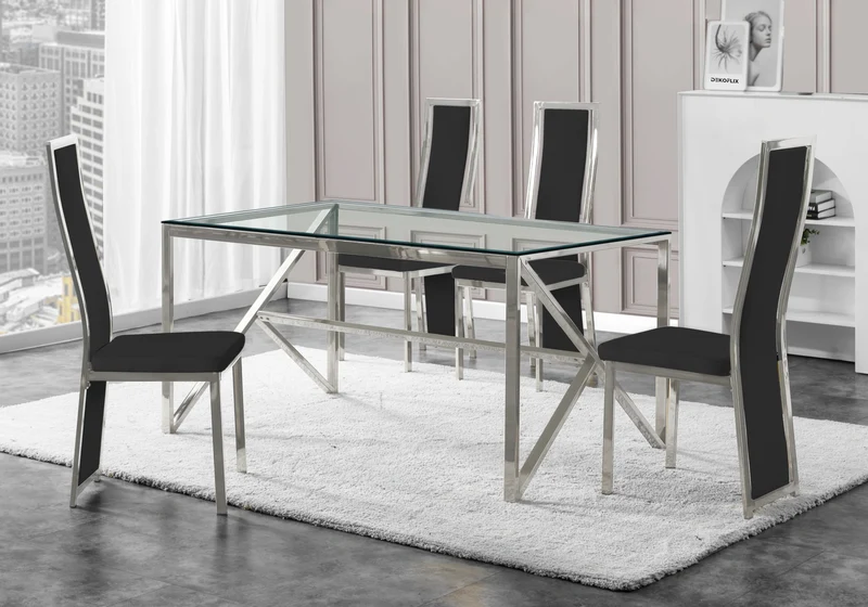Table à manger argentée en verre - Jessy