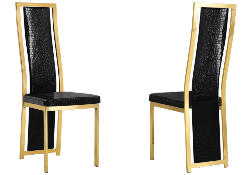 Table marbre noir et 6 chaises croco doré – Jessy