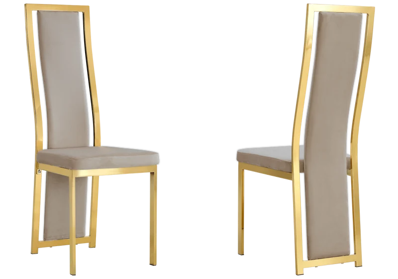 Table marbre blanc et 6 chaises velours doré – Jessy