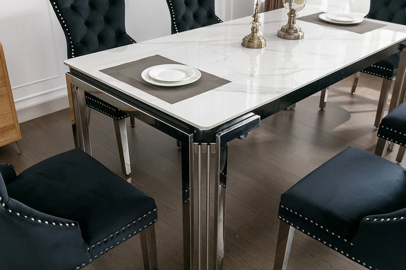 Ceramic Marble Dining Set with Lion Knocker Velvet Chairs – T-1274