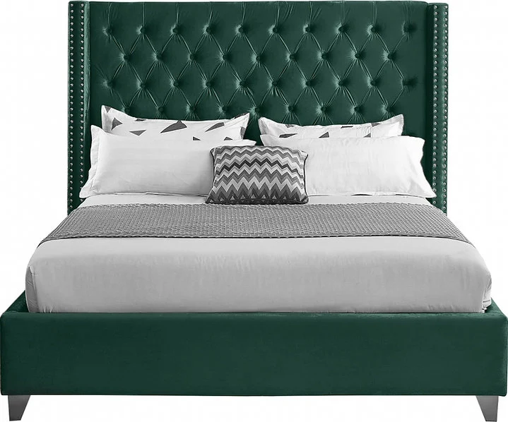 Velvet Wing Bed with Deep Button Tufting & Nailhead Trim – IF-5894