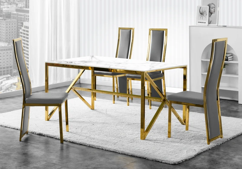 Chaise dorée simili gris moderne - Dia x6