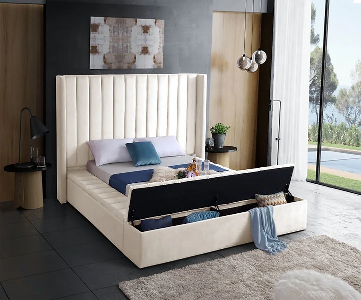 Velvet Fabric Storage Wing Bed IF-5723