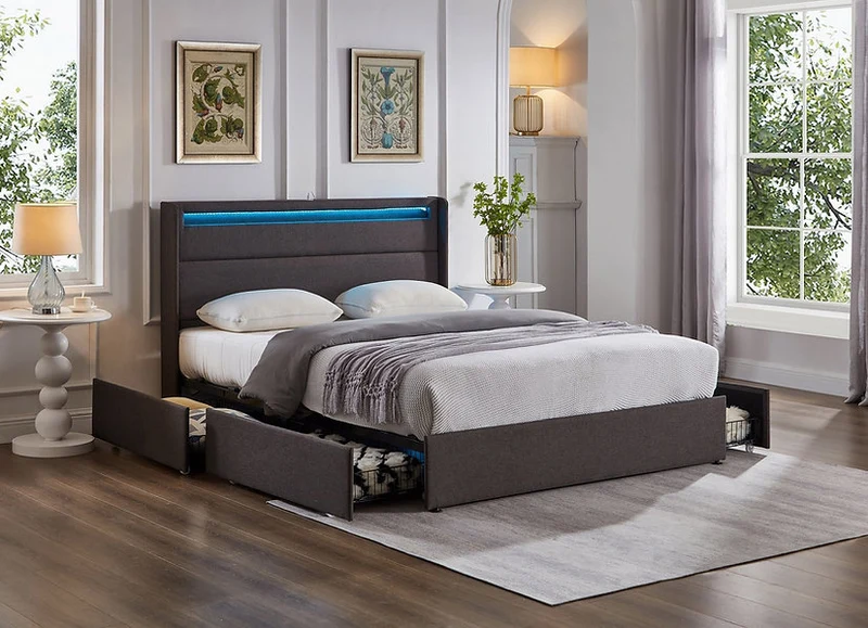 Soft Grey Fabric Contemporary IF-5343 Bed