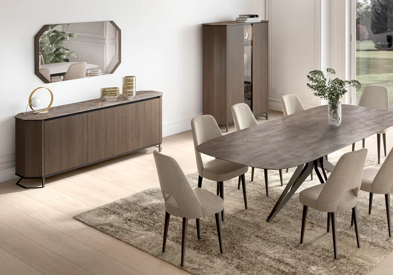 Ensemble table et 6 chaises marbre doré - Hexagon
