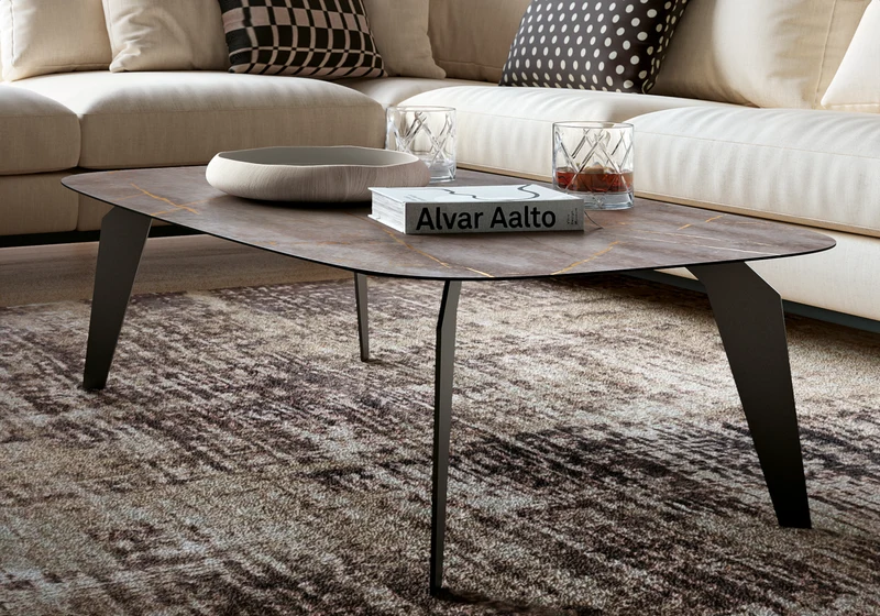 Table basse ovale marbre doré - Hexagon