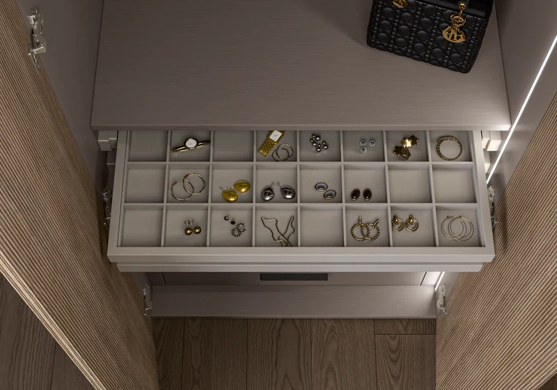 Dressing modulable 5 portes bois rainure Hexagon