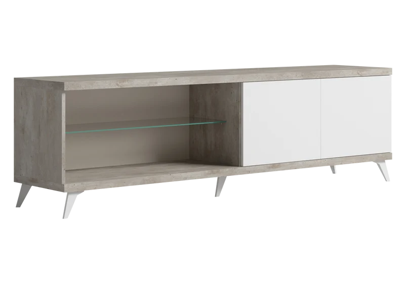 Meuble TV 200 cm et table basse blanc béton – Treviso