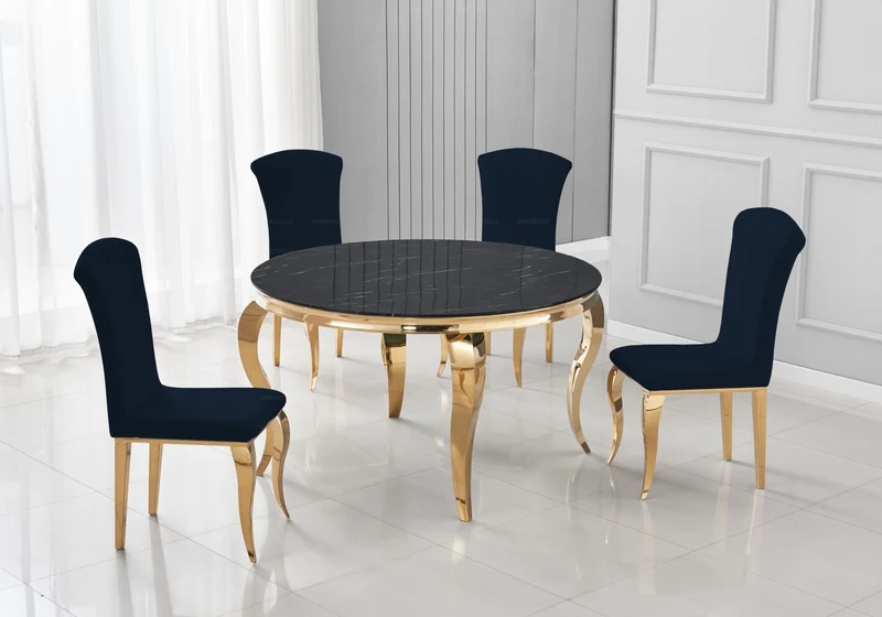 Table à manger ronde marbre noir pieds or - Neo