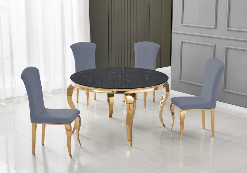 Chaises en velours ardoise et pieds or - Nova x6