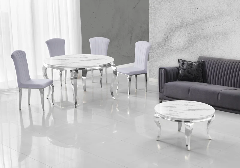 Chaises en velours gris et pieds argent - Nova x6