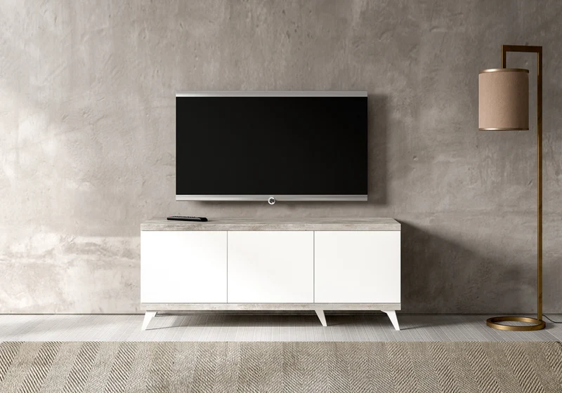 Meuble TV blanc laqué effet béton – Treviso