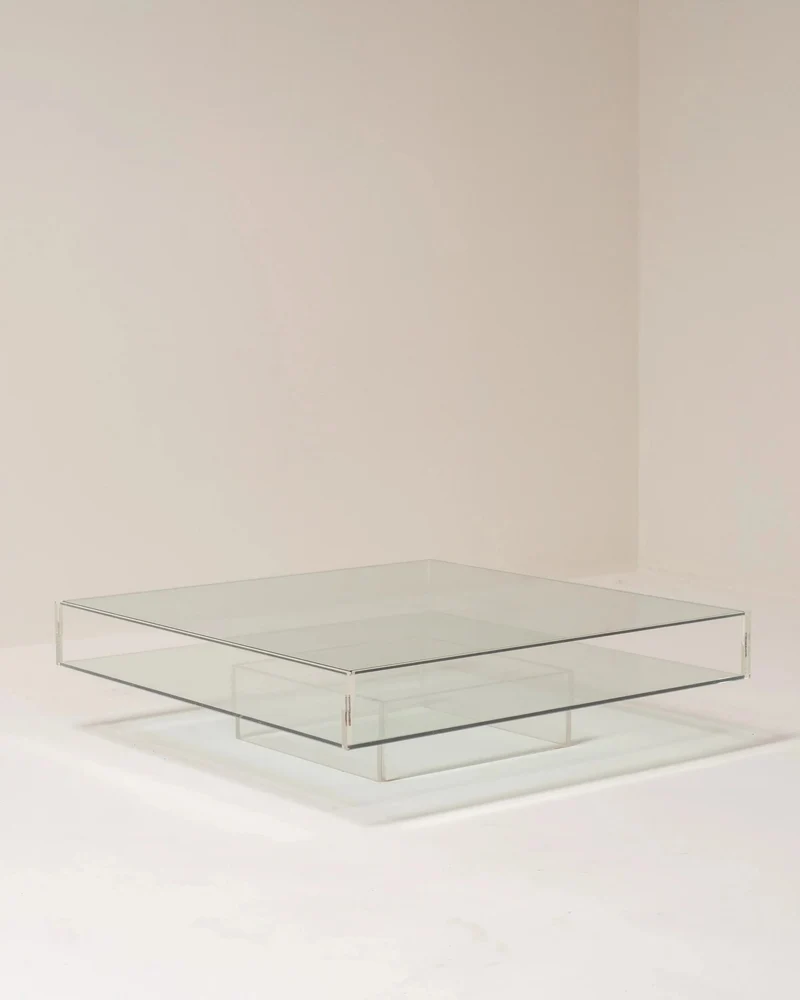Glass and Plexiglass Display Coffee Table, 1970s