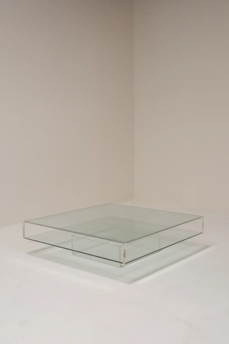 Glass and Plexiglass Display Coffee Table, 1970s
