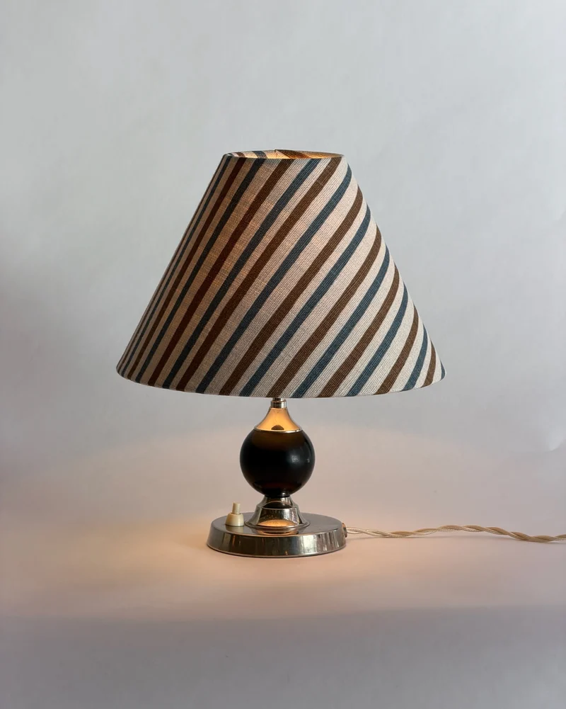 Vintage Swedish Art Deco Metal and Wood Table Lamp, 1930s