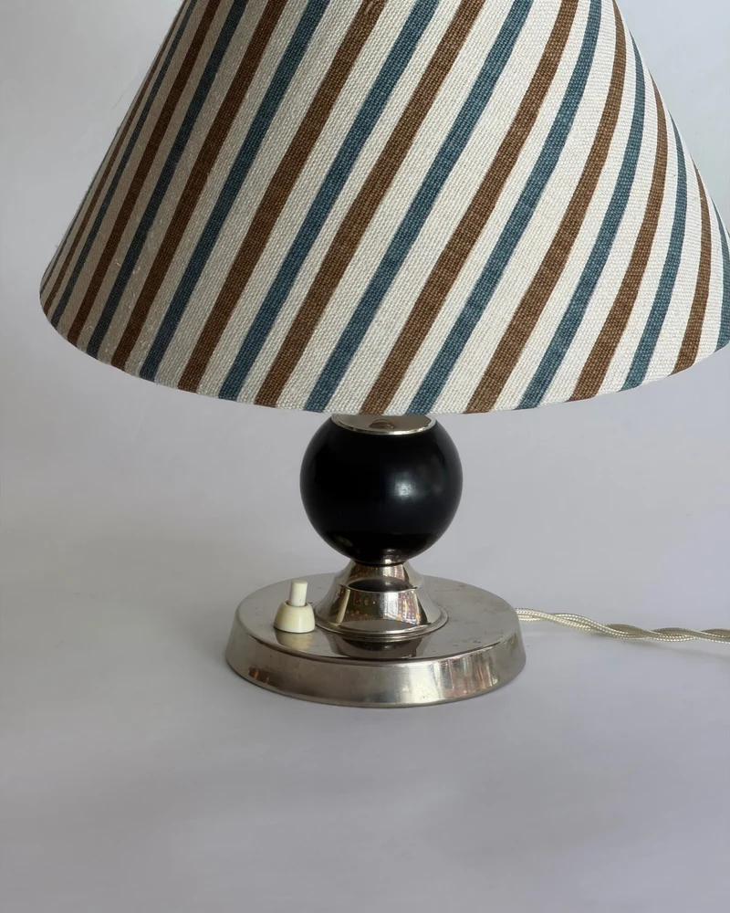 Vintage Swedish Art Deco Metal and Wood Table Lamp, 1930s
