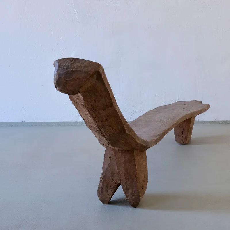 Primitive African Carved Wood Low Sculptural Bench