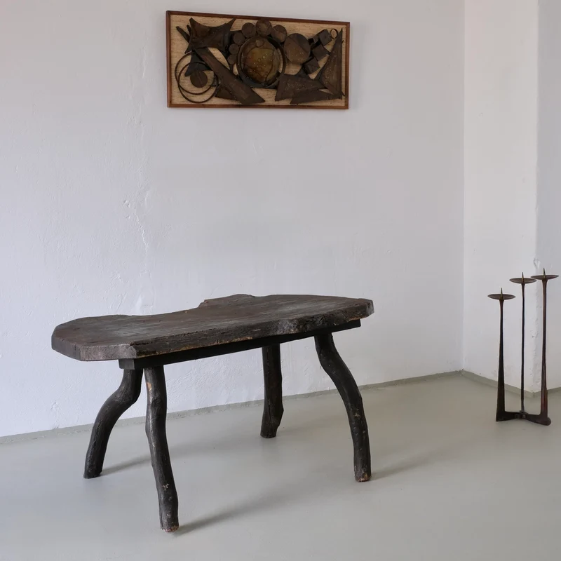 Wabi-Sabi Rustic Dark Wood Side Table | Belgium | Vintage