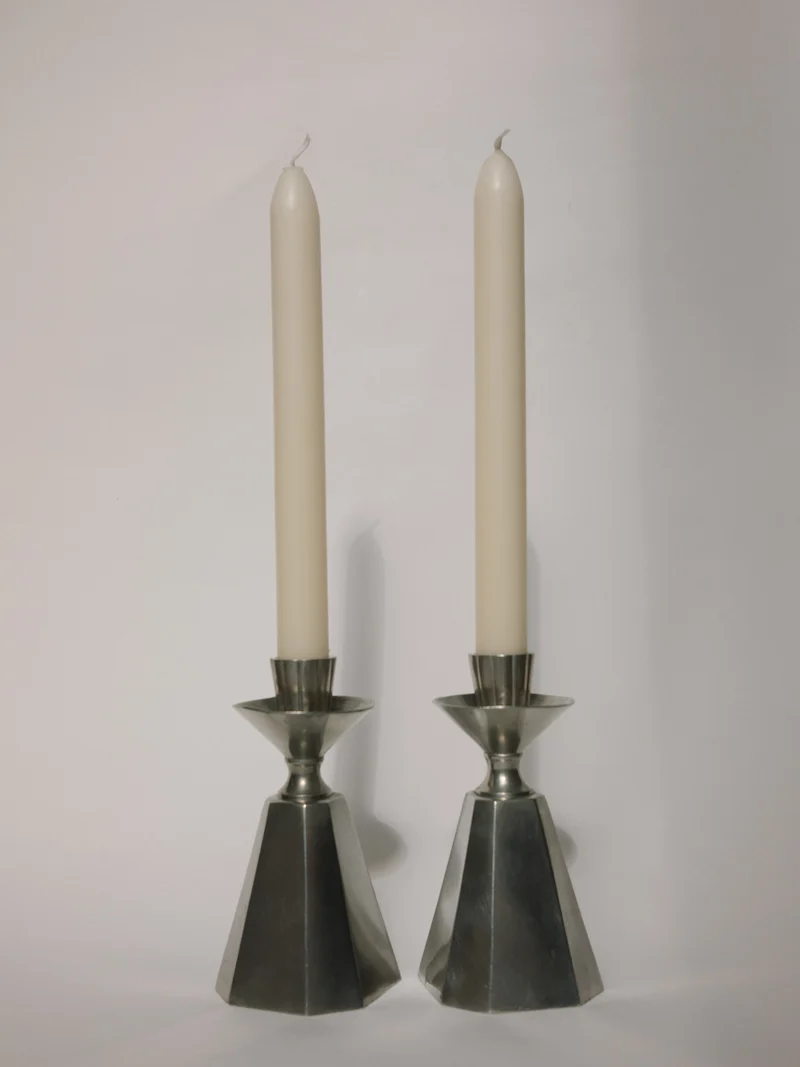 Pair of GAB Tenn Faceted Pewter Candlesticks | Sweden 1960