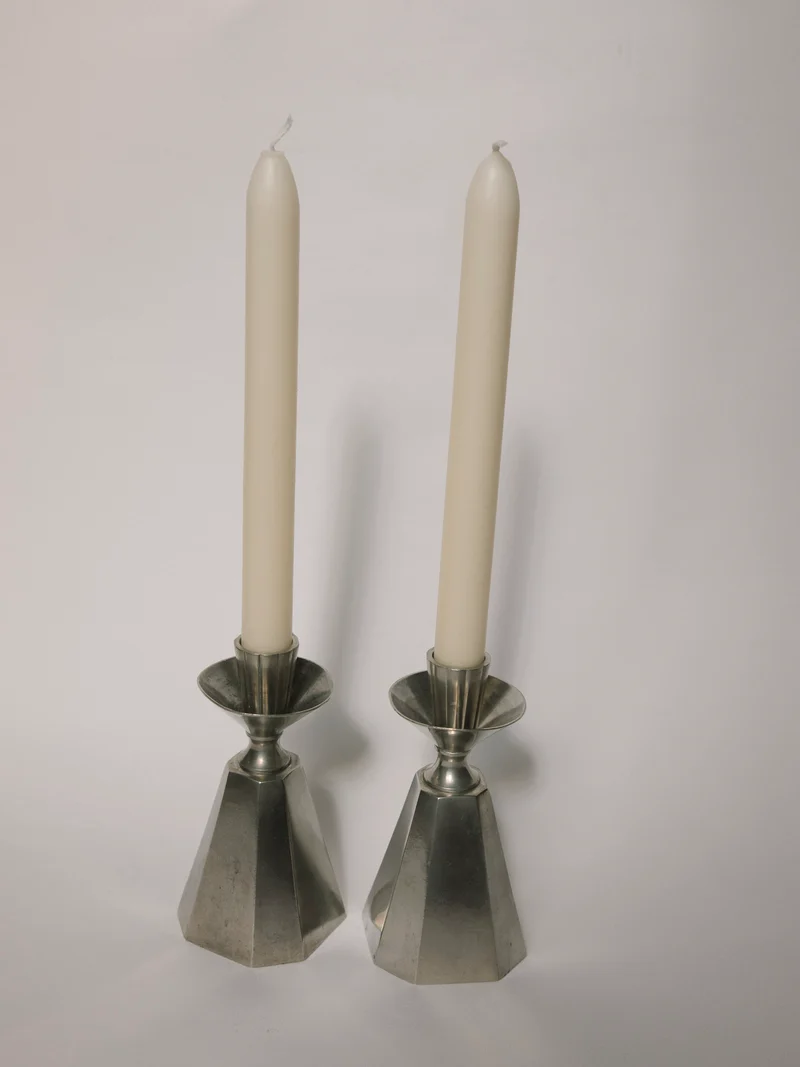 Pair of GAB Tenn Faceted Pewter Candlesticks | Sweden 1960