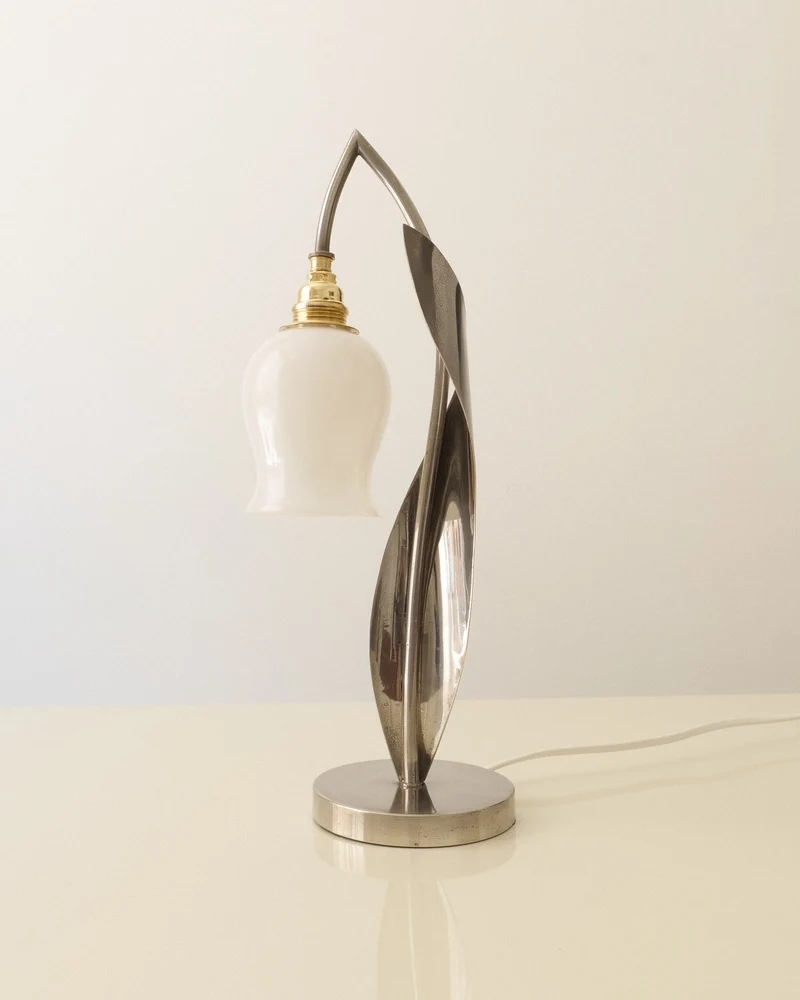 Chrome Opaline Glass Lily of the Valley Table Lamp c.1950s