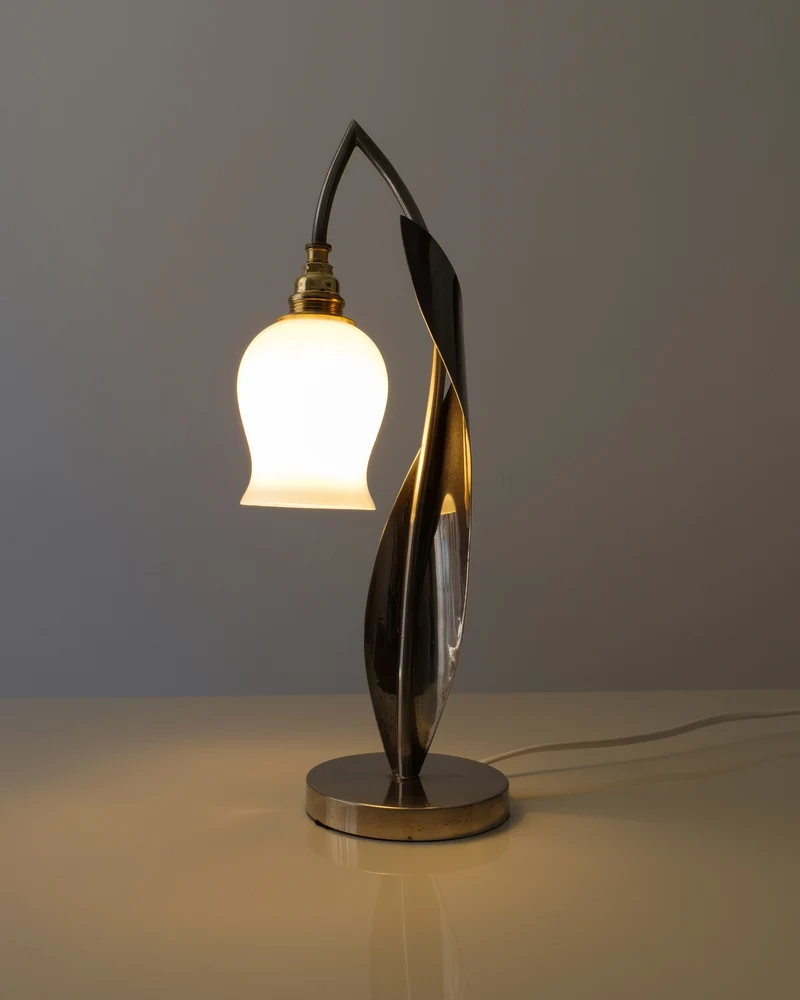 Chrome Opaline Glass Lily of the Valley Table Lamp c.1950s