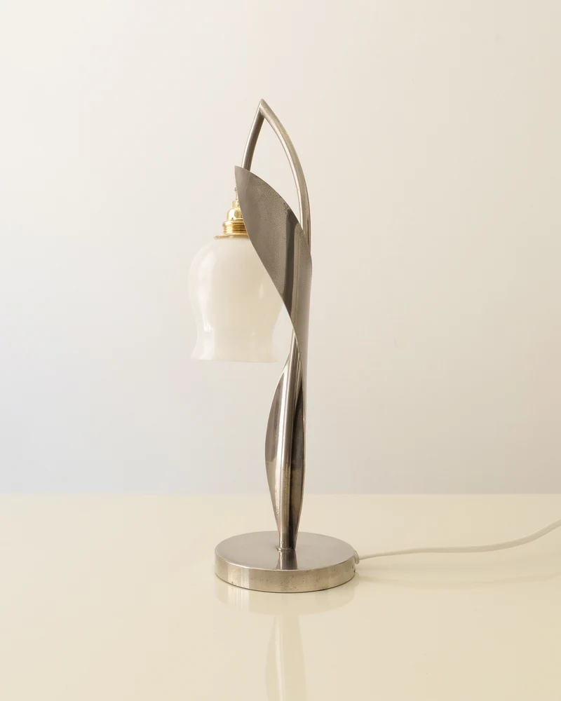 Chrome Opaline Glass Lily of the Valley Table Lamp c.1950s