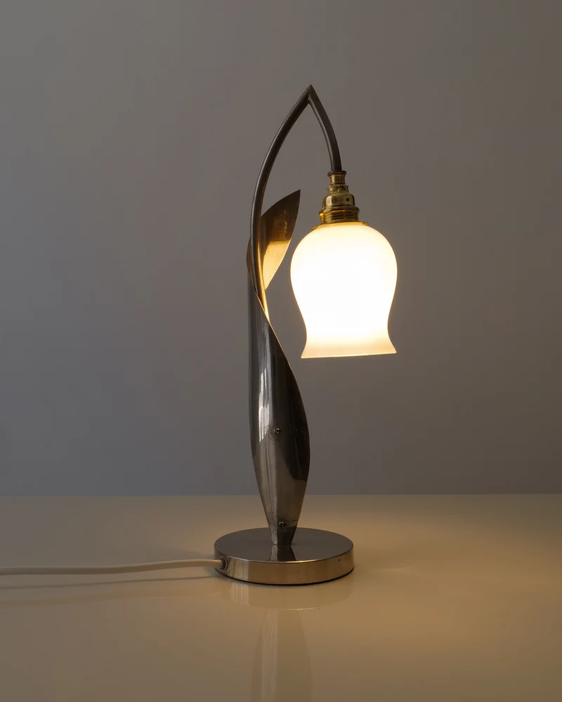 Chrome Opaline Glass Lily of the Valley Table Lamp c.1950s
