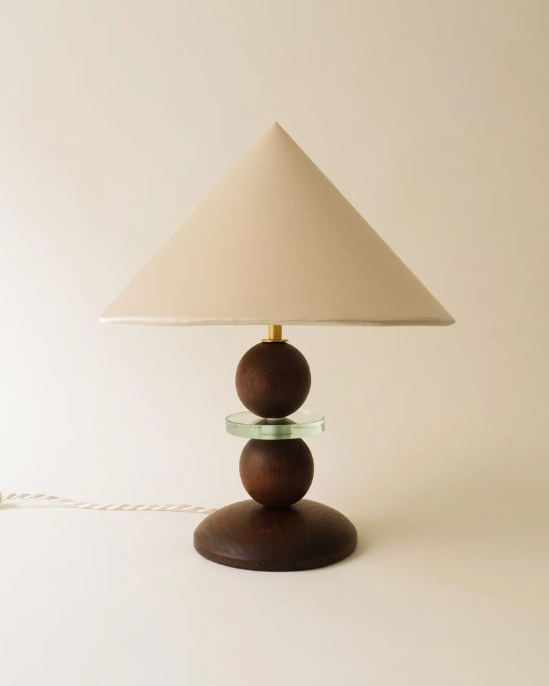 French Modernist Wood and Glass Table Lamp