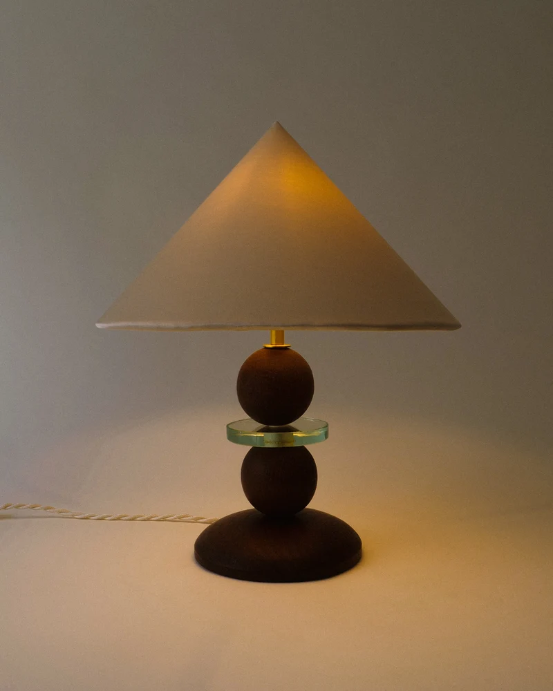 French Modernist Wood and Glass Table Lamp