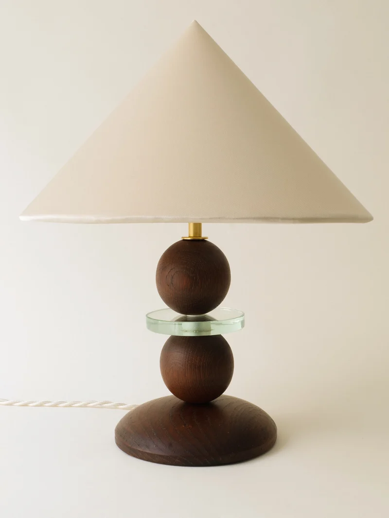 French Modernist Wood and Glass Table Lamp