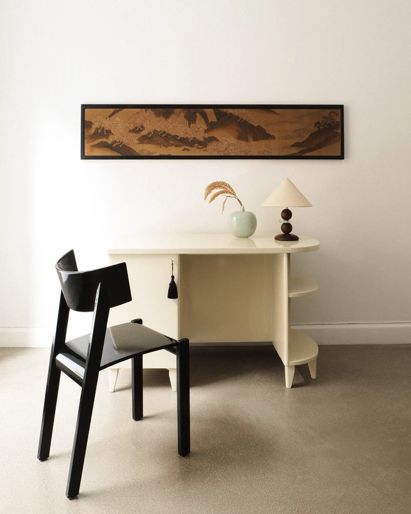 French Modernist Wood and Glass Table Lamp