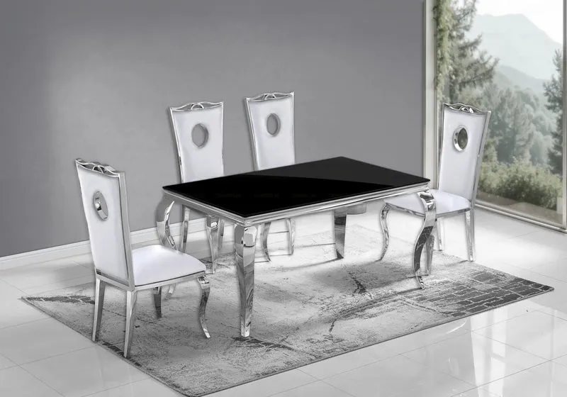 Salle à manger complète verre noir argent – Neo