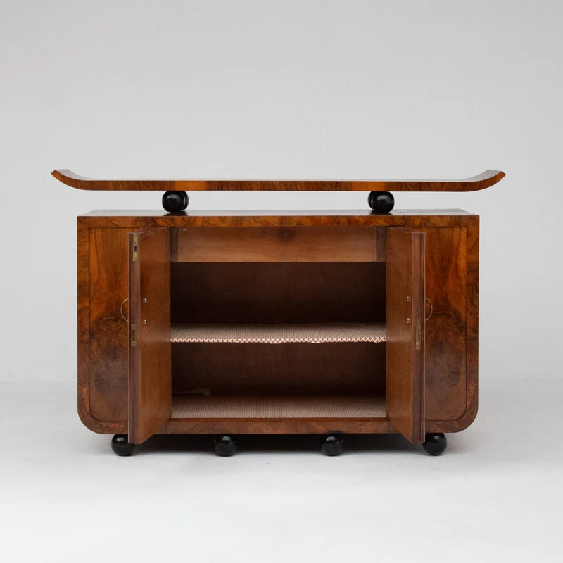 Art Deco Burl Wood Cabinet with Sculptural Top