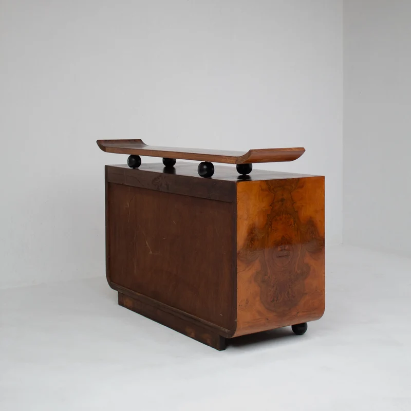 Art Deco Burl Wood Cabinet with Sculptural Top