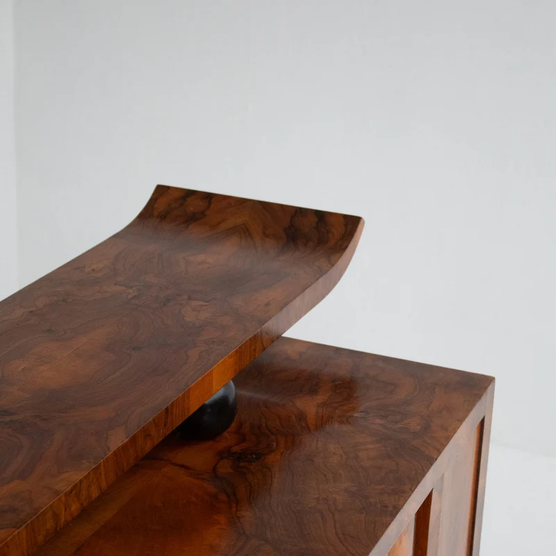 Art Deco Burl Wood Cabinet with Sculptural Top